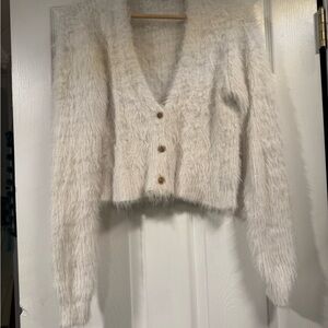 Zara Cream Fuzzy Cardigan Sweater